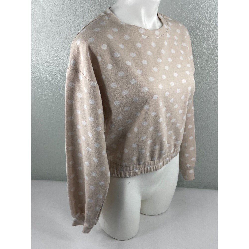 By The River Women Large Polka Dot Sweatshirt Cropped Faded Pink Casual NWT - Picture 3 of 9